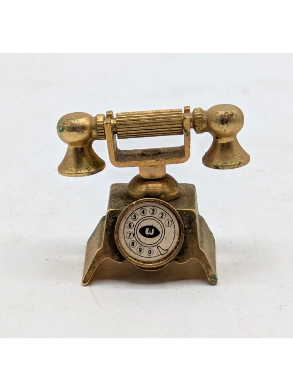 Vintage Miniature Brass Telephone Rotary Phone Doll House Furniture